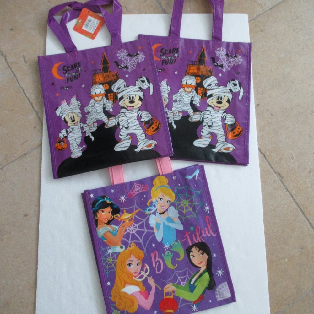 Disney Mickey Princess Tote Bag LOT OF 3 Reusable Halloween Candy Trick Or Treat